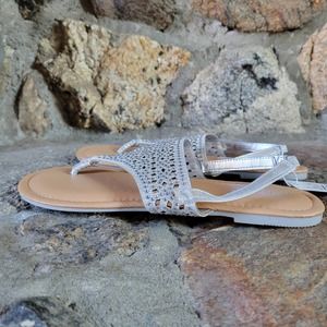 fifth & luxe Silver Jeweled Slingback Cushioned Thong Sandals